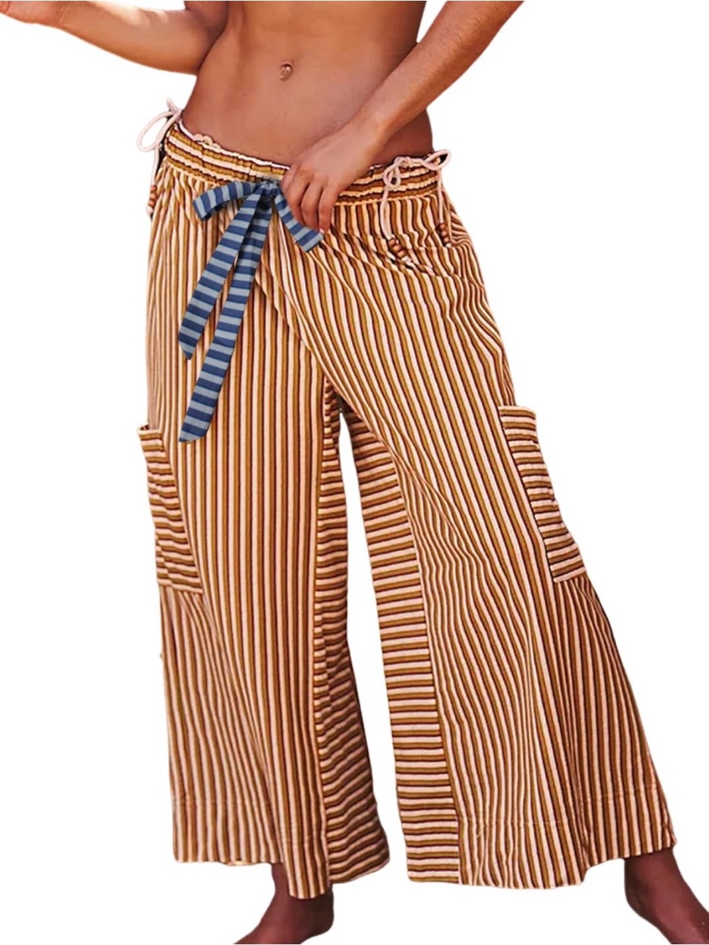 NWOT Sriped Wide-Leg Drawstring Pants
